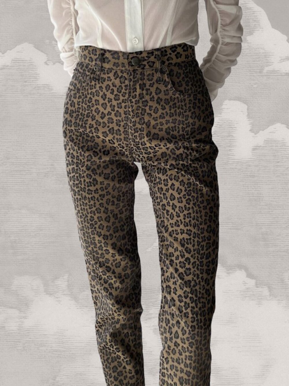 FENDI Jeans Leopard Pants 26 Brown Animal Print Straight leg